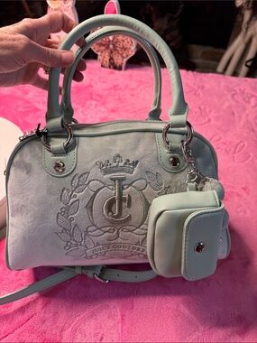 NWT Juicy Couture Exclusive Frosty Green Crest Satchel Charm Cluster + Pouch